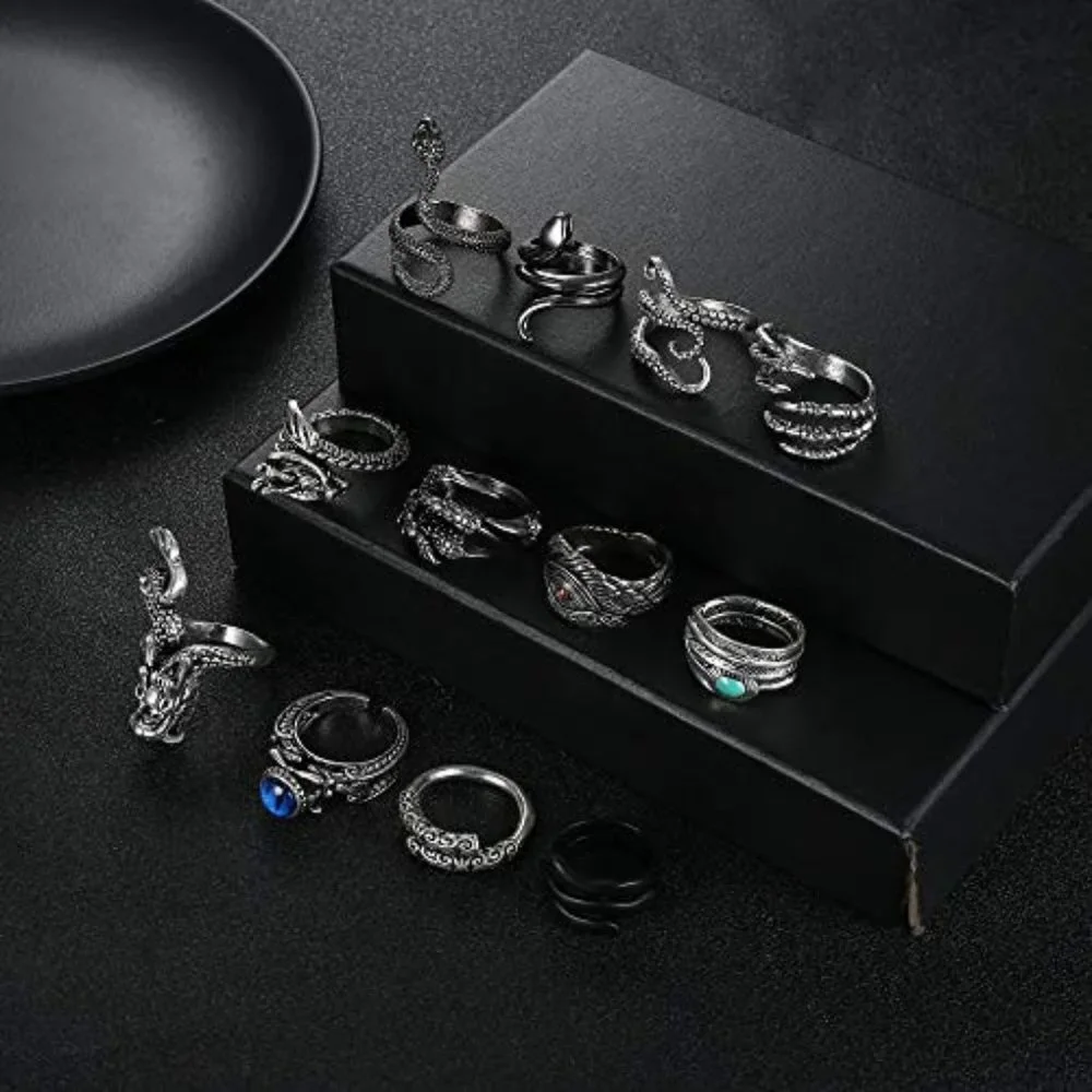 Punk Rings Set -Dragon Snake Vintage